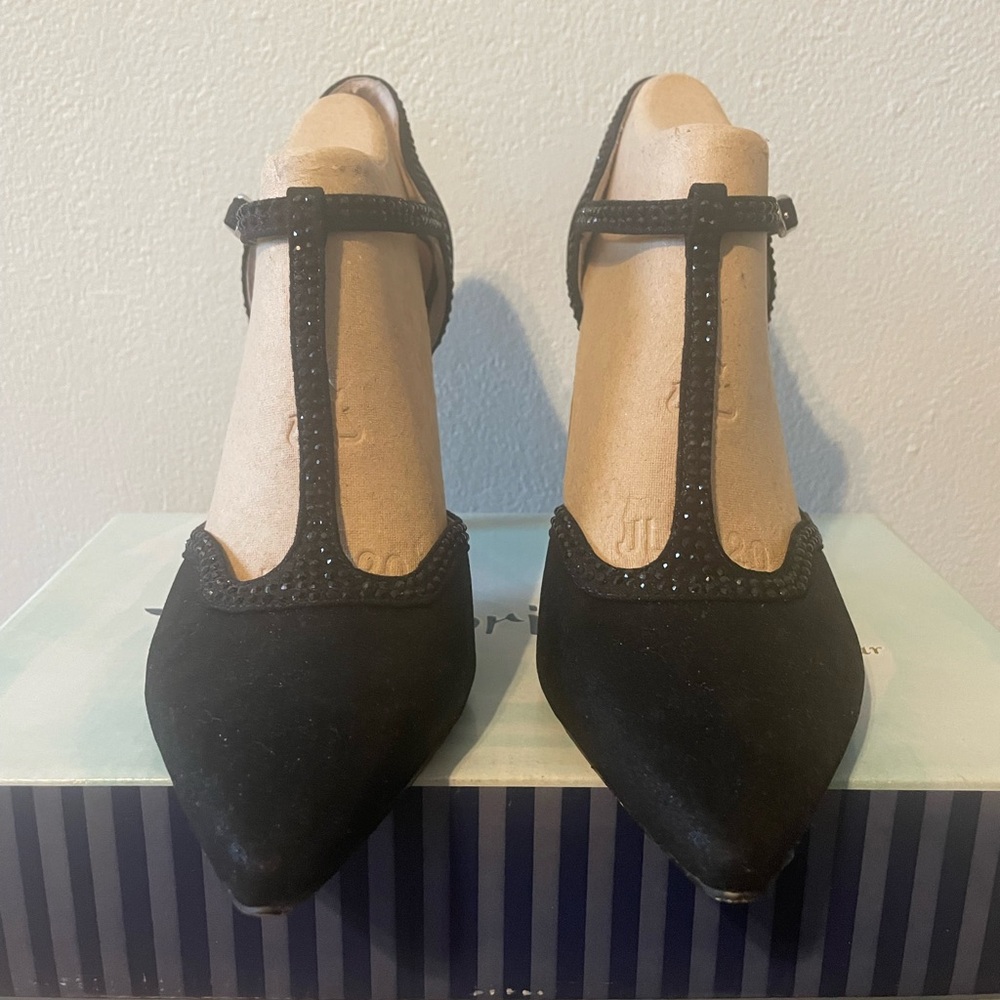 Coloriffics Black Rhinestone T-strap Party Pumps